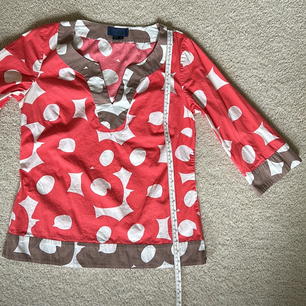 Boden Coral Red & Brown Print Tunic Top - Picture 10 of 13